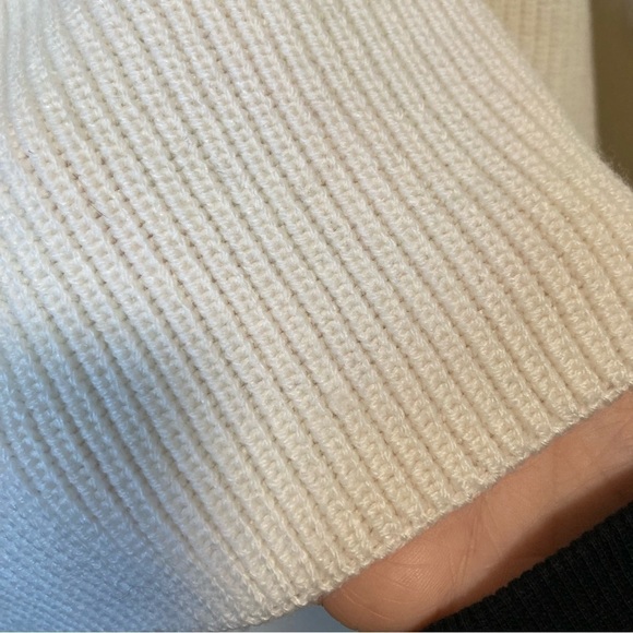 Frame Ruffle Yoke Ribbed Wool Blend Cream Knit Pullover Sweater - Picture 11 of 14